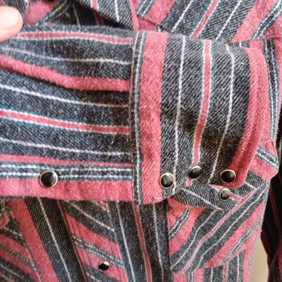 Men's 17x36 XL Vintage Wrangler Western Shirt Regular Fit X-Long Tails Striped - Picture 5 of 7
